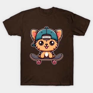 Kawaii Yorkshire Terrier Puppy Skater Cute Skating Dog T-Shirt